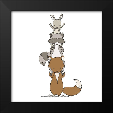 Woodland Animal Stack Black Modern Wood Framed Art Print by Sweet Melody Designs