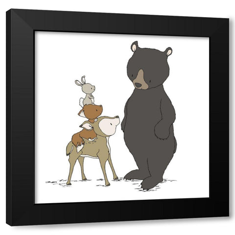 Woodland Beary Nice To Meet You Black Modern Wood Framed Art Print by Sweet Melody Designs