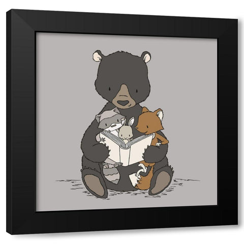 Woodland Story Time Black Modern Wood Framed Art Print with Double Matting by Sweet Melody Designs