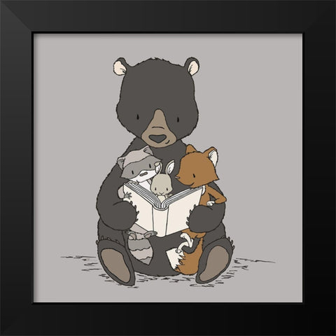 Woodland Story Time Black Modern Wood Framed Art Print by Sweet Melody Designs