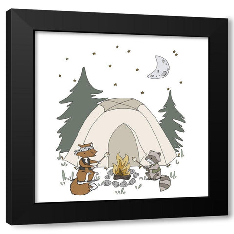 Woodland Camping Buddies Black Modern Wood Framed Art Print by Sweet Melody Designs