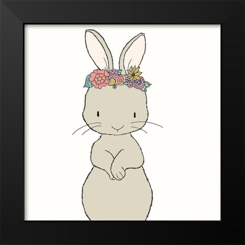 Bunny Floral Crown Black Modern Wood Framed Art Print by Sweet Melody Designs