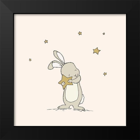 Bunny Holds A Star Black Modern Wood Framed Art Print by Sweet Melody Designs