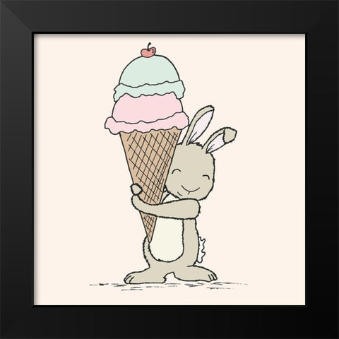 Bunny Ice Cream Black Modern Wood Framed Art Print by Sweet Melody Designs