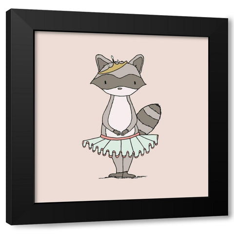 Raccoon Princess Black Modern Wood Framed Art Print by Sweet Melody Designs