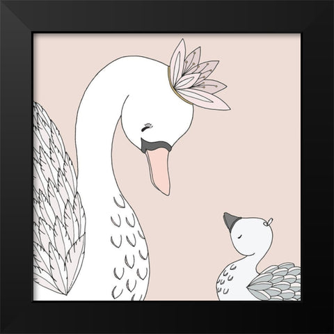 Swan Mama Baby Black Modern Wood Framed Art Print by Sweet Melody Designs