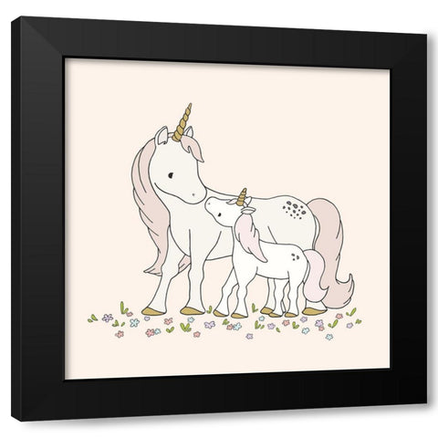 Unicorn Mama and Baby Black Modern Wood Framed Art Print by Sweet Melody Designs