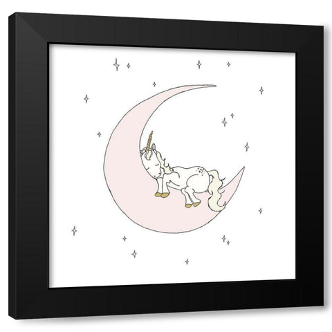 Unicorn Moon Dream Black Modern Wood Framed Art Print by Sweet Melody Designs