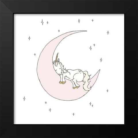 Unicorn Moon Dream Black Modern Wood Framed Art Print by Sweet Melody Designs
