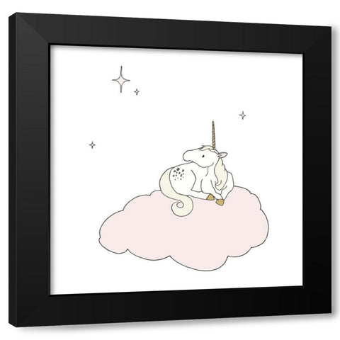 Unicorn Star Cloud Black Modern Wood Framed Art Print with Double Matting by Sweet Melody Designs