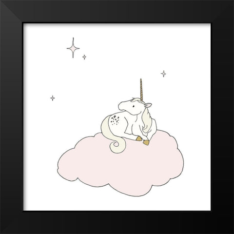 Unicorn Star Cloud Black Modern Wood Framed Art Print by Sweet Melody Designs