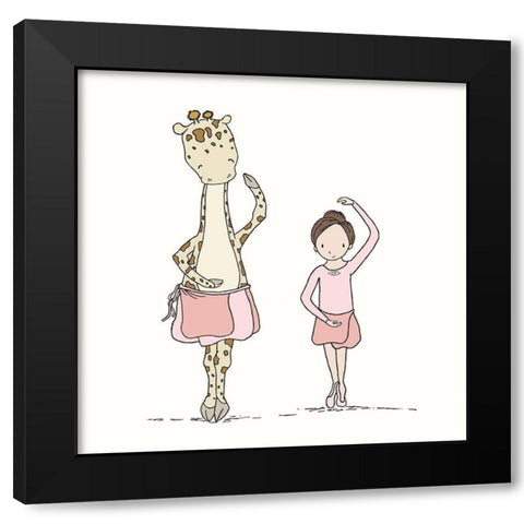 Girl and Giraffe Ballerina Black Modern Wood Framed Art Print by Sweet Melody Designs