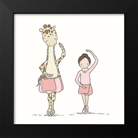 Girl and Giraffe Ballerina Black Modern Wood Framed Art Print by Sweet Melody Designs