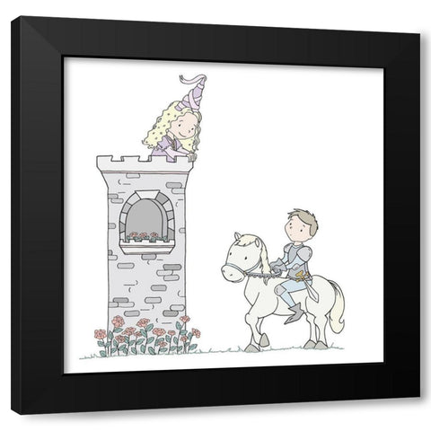 Princess Royal Rescue Black Modern Wood Framed Art Print by Sweet Melody Designs