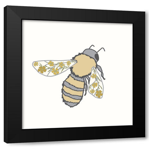 Honeybee Floral Wings Black Modern Wood Framed Art Print with Double Matting by Sweet Melody Designs