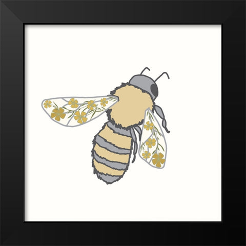 Honeybee Floral Wings Black Modern Wood Framed Art Print by Sweet Melody Designs