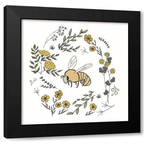 Honeybee Flowers Black Modern Wood Framed Art Print with Double Matting by Sweet Melody Designs