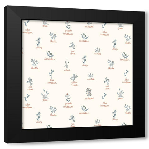 Wildflowers Gold Words Pattern V2 Black Modern Wood Framed Art Print with Double Matting by Sweet Melody Designs