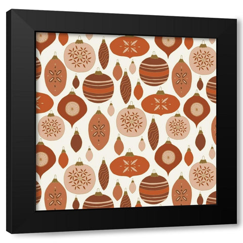 Baubles Pattern Red And Gold Black Modern Wood Framed Art Print by Sweet Melody Designs