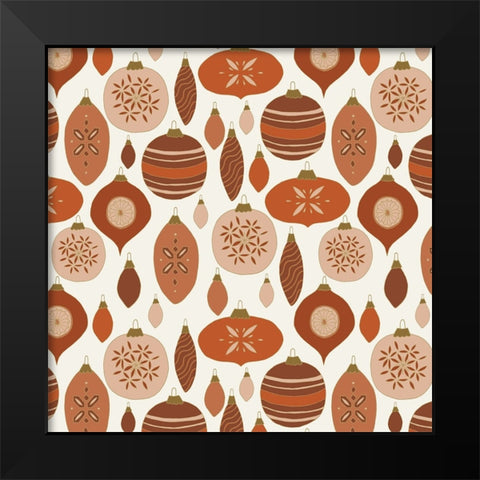 Baubles Pattern Red And Gold Black Modern Wood Framed Art Print by Sweet Melody Designs