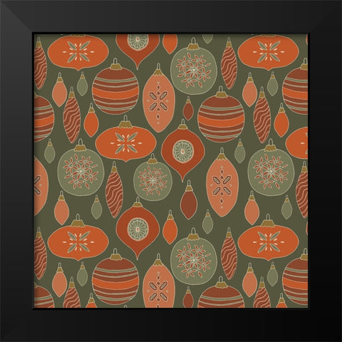 Baubles Pattern Red Green Gold Black Modern Wood Framed Art Print by Sweet Melody Designs
