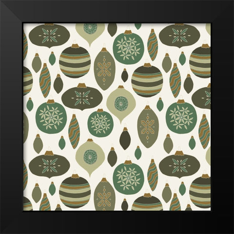Baubles Pattern Green And Gold Black Modern Wood Framed Art Print by Sweet Melody Designs