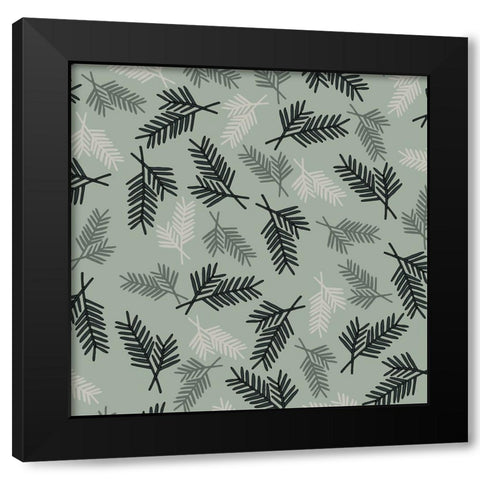 Evergreen Pattern Sage Black Modern Wood Framed Art Print with Double Matting by Sweet Melody Designs