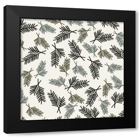 Evergreen Pattern Cream Black Modern Wood Framed Art Print with Double Matting by Sweet Melody Designs