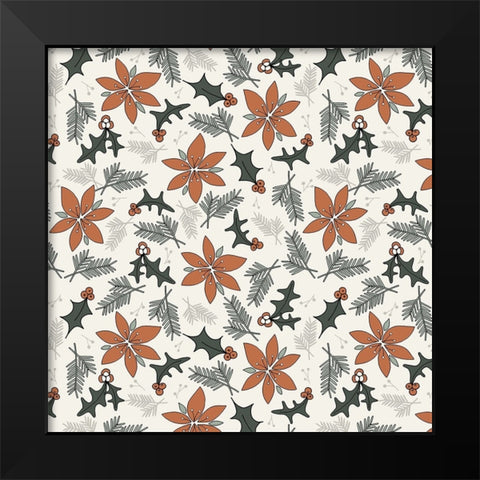 Holiday Flora Cream Black Modern Wood Framed Art Print by Sweet Melody Designs