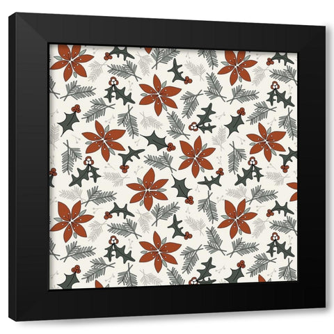 Holiday Flora Red Cream Black Modern Wood Framed Art Print by Sweet Melody Designs