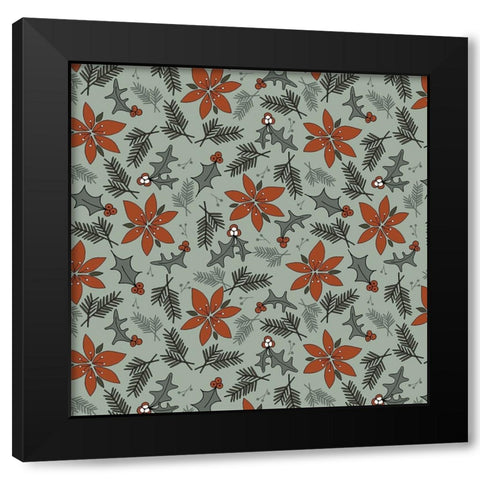 Holiday Flora Red Sage Black Modern Wood Framed Art Print by Sweet Melody Designs