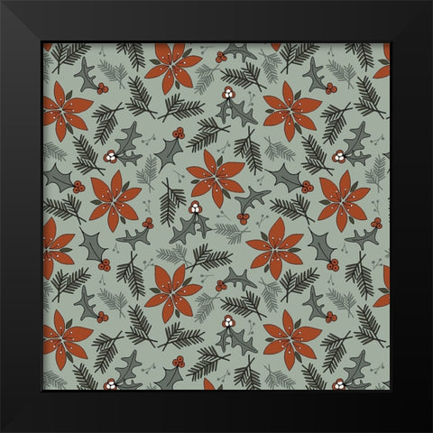 Holiday Flora Red Sage Black Modern Wood Framed Art Print by Sweet Melody Designs