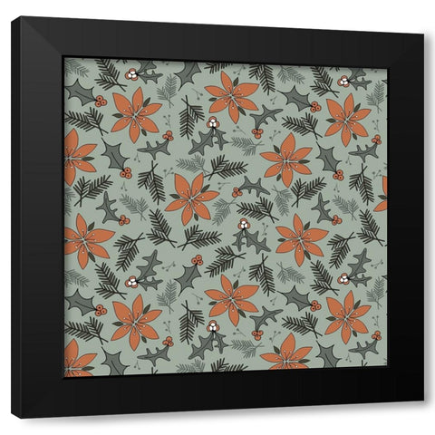 Holiday Flora Sage Black Modern Wood Framed Art Print with Double Matting by Sweet Melody Designs