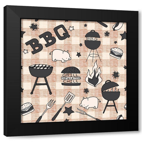 BBQ Checkered Pattern Black Modern Wood Framed Art Print with Double Matting by Sweet Melody Designs