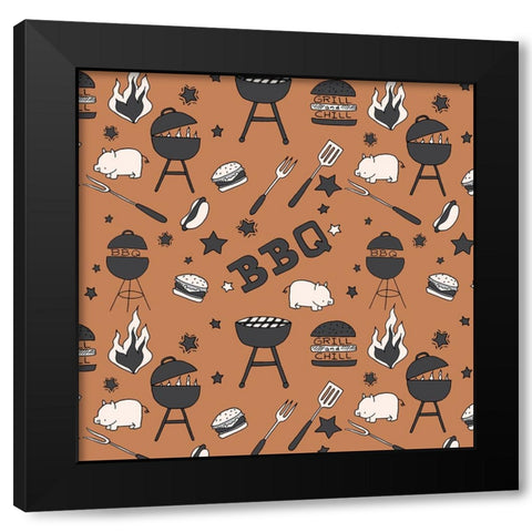 BBQ Grill Pattern Black Modern Wood Framed Art Print with Double Matting by Sweet Melody Designs