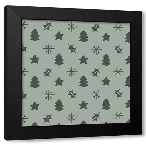 Holly Jolly Pattern 1 Black Modern Wood Framed Art Print with Double Matting by Sweet Melody Designs