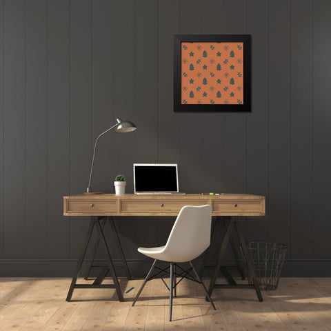 Holly Jolly Pattern 2 Black Modern Wood Framed Art Print by Sweet Melody Designs
