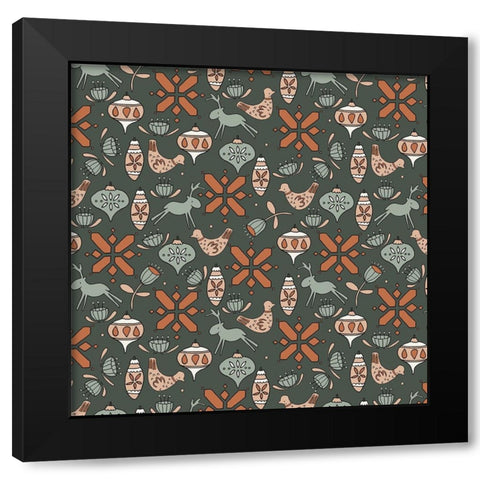 Nordic Noel Pattern 2 Black Modern Wood Framed Art Print by Sweet Melody Designs