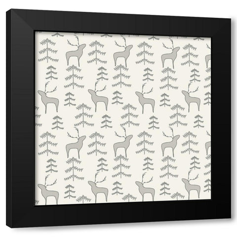 Reindeer Forest Pattern 1 V2 Black Modern Wood Framed Art Print with Double Matting by Sweet Melody Designs
