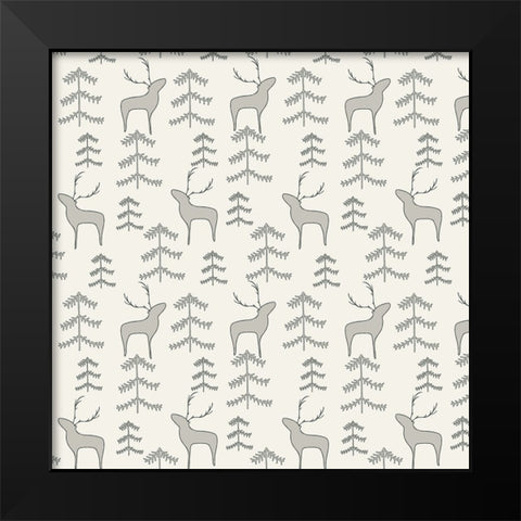 Reindeer Forest Pattern 1 V2 Black Modern Wood Framed Art Print by Sweet Melody Designs
