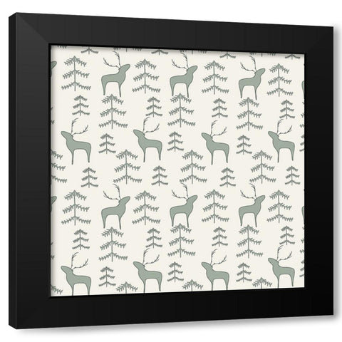 Reindeer Forest Pattern 1 Black Modern Wood Framed Art Print with Double Matting by Sweet Melody Designs