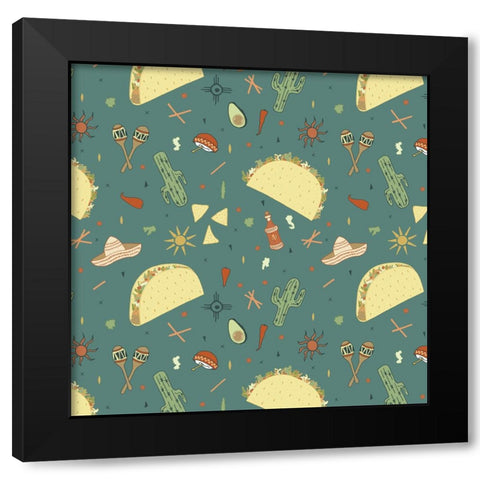 Taco Tuesday Pattern Black Modern Wood Framed Art Print by Sweet Melody Designs