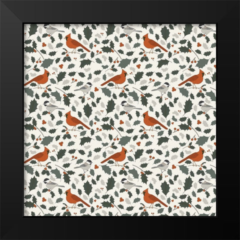 Winter Birds Pattern 1 Black Modern Wood Framed Art Print by Sweet Melody Designs