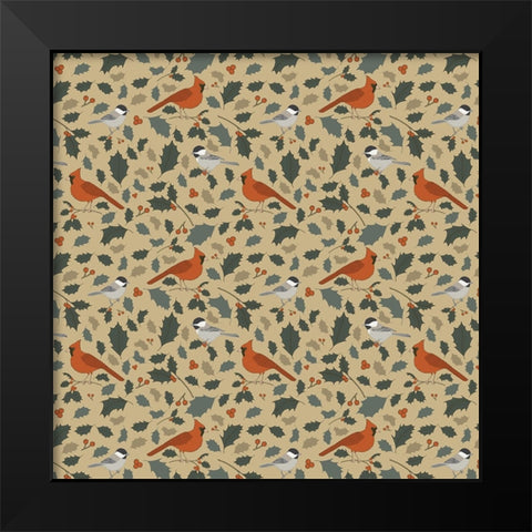 Winter Birds Pattern 2 Black Modern Wood Framed Art Print by Sweet Melody Designs