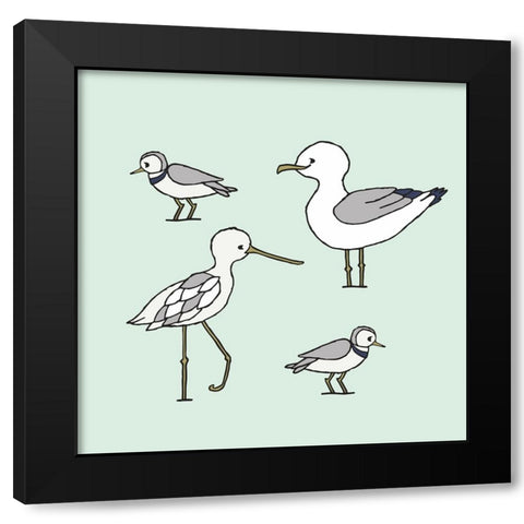 Beach Birds 1 Black Modern Wood Framed Art Print with Double Matting by Sweet Melody Designs
