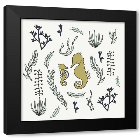 Seahorses 1 Black Modern Wood Framed Art Print with Double Matting by Sweet Melody Designs