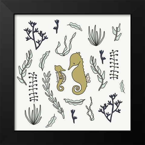 Seahorses 1 Black Modern Wood Framed Art Print by Sweet Melody Designs