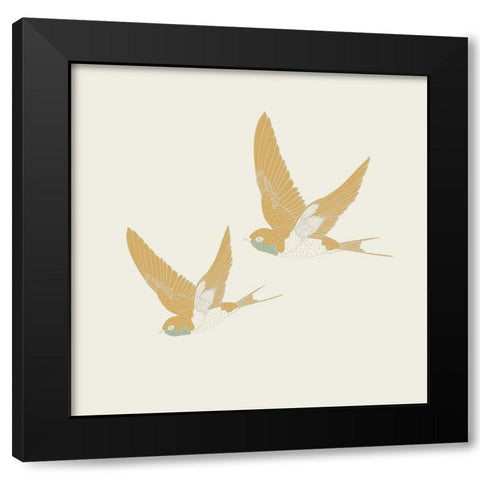 Golden Swallows Black Modern Wood Framed Art Print by Sweet Melody Designs