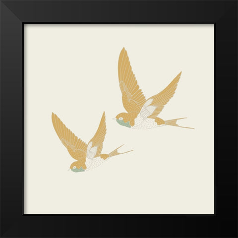 Golden Swallows Black Modern Wood Framed Art Print by Sweet Melody Designs