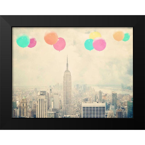 NYC Balloons With Clouds Black Modern Wood Framed Art Print by Davis Ashley